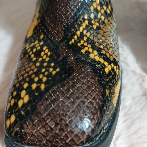 Franco Sarto Brown and Yellow Ankle Booties with Block Heel - Picture 6 of 11